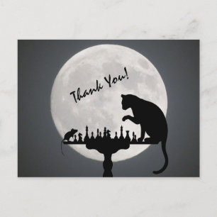 Full Moon Cat and Mouse Chess Game Thank You! Postcard