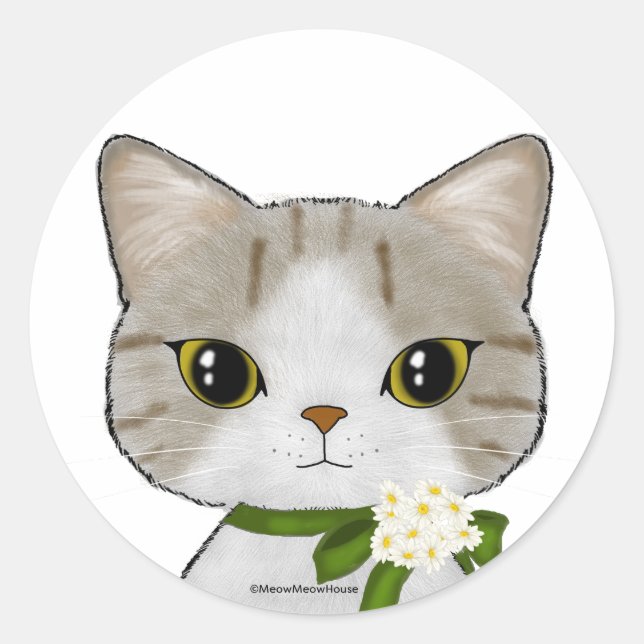 Full Moon Cat Classic Round Sticker (Front)