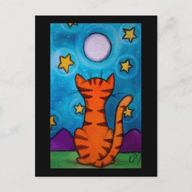 Full Moon Cat Watch Postcard (Front)
