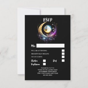 Full moon celestial starry night magenta black RSVP card