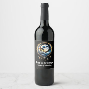 Full moon celestial starry night sky elegant wine label