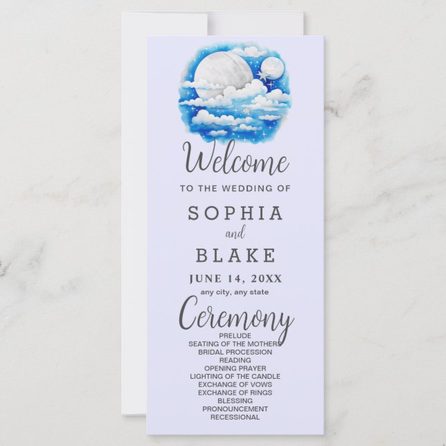 Full Moon Celestial Stars Lavender Wedding Program (Front)