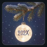 Full Moon Christmas Ornament Square Sticker<br><div class="desc">A radiant full moon Christmas ornament is gracefully suspended from a snow-dusted pine branch,  surrounded by a twinkling tapestry of stars in the night sky.
Year is editable.</div>