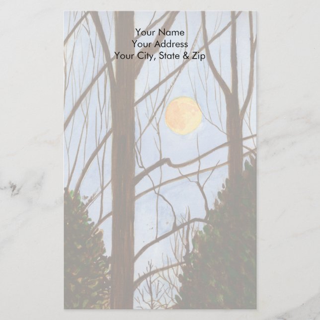 Full Moon Christmas Tree Farm Stationery (Front)
