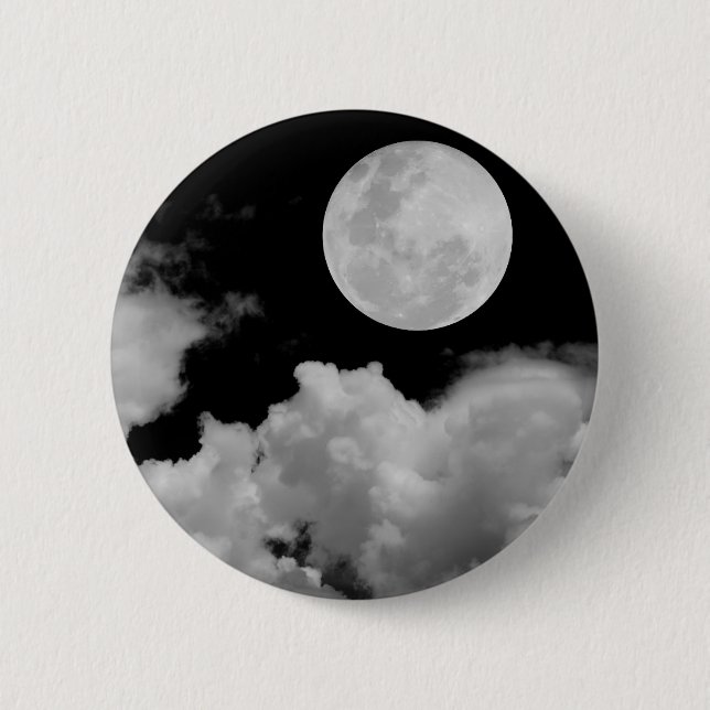 FULL MOON CLOUDS BLACK AND WHITE 2 INCH ROUND BUTTON (Front)