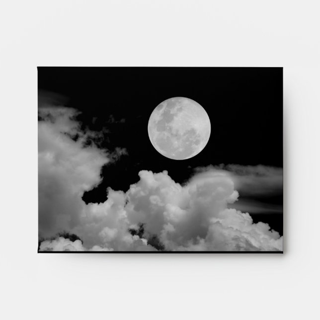 FULL MOON CLOUDS BLACK AND WHITE ENVELOPE (Front)