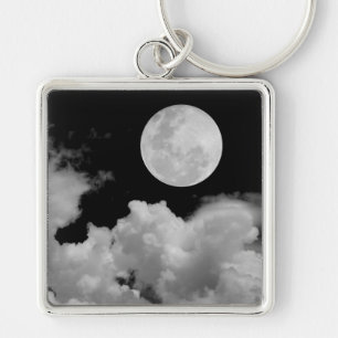 FULL MOON CLOUDS BLACK AND WHITE KEYCHAIN