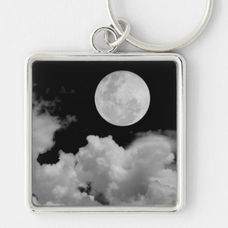 FULL MOON CLOUDS BLACK AND WHITE KEYCHAIN