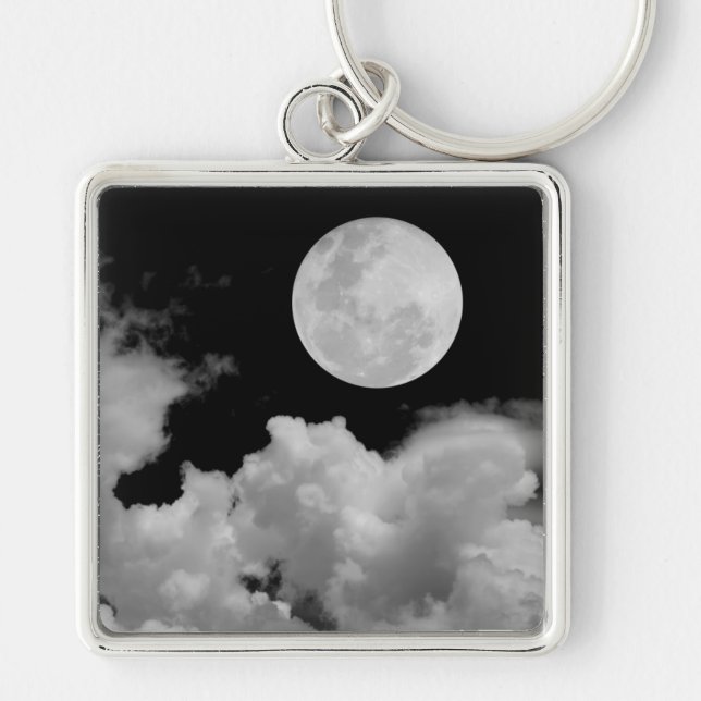 FULL MOON CLOUDS BLACK AND WHITE KEYCHAIN (Front)