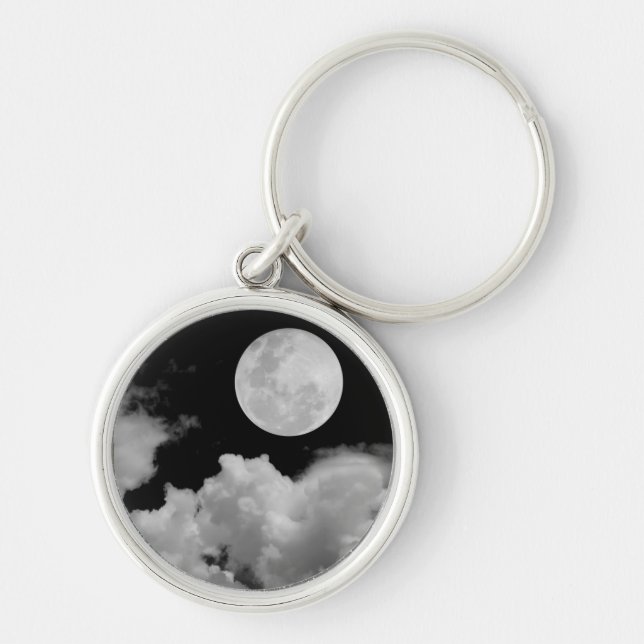 FULL MOON CLOUDS BLACK AND WHITE KEYCHAIN (Front)