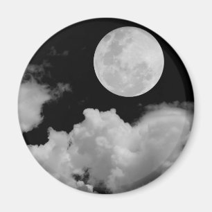 FULL MOON CLOUDS BLACK AND WHITE MAGNET