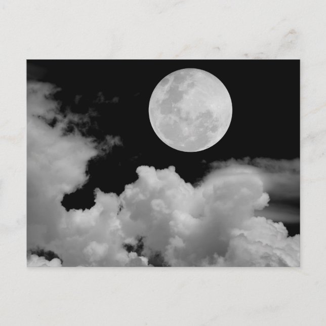 FULL MOON CLOUDS BLACK AND WHITE POSTCARD (Front)