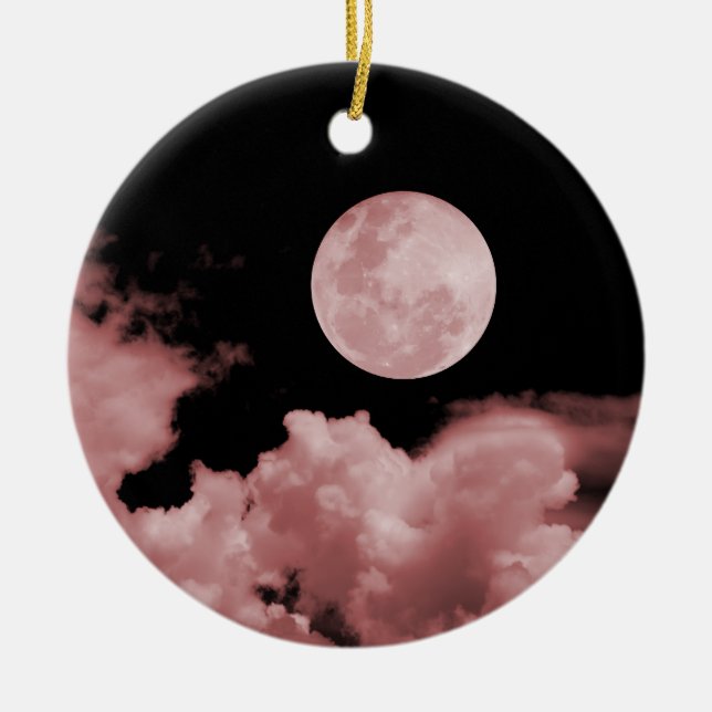 FULL MOON & CLOUDS BLACK & RED CERAMIC ORNAMENT (Front)