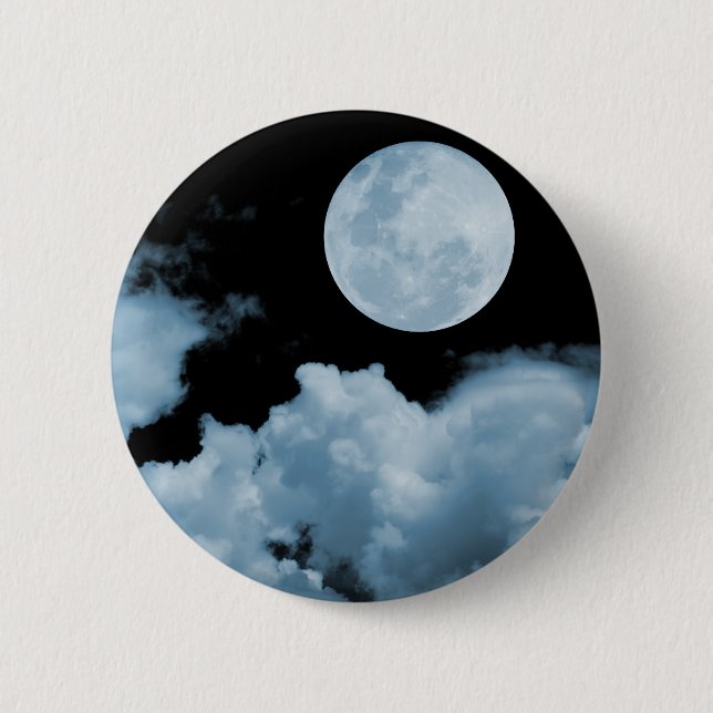 FULL MOON CLOUDS BLUE 2 INCH ROUND BUTTON (Front)