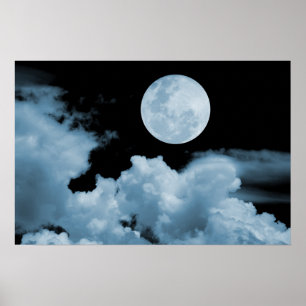 FULL MOON CLOUDS BLUE POSTER