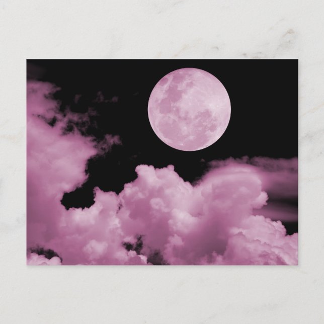 FULL MOON CLOUDS PINK POSTCARD (Front)