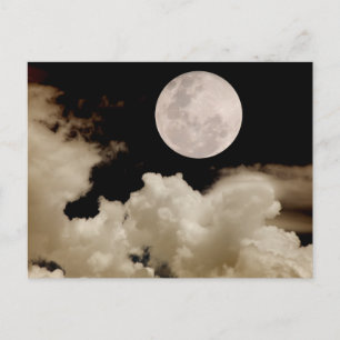 FULL MOON CLOUDS SEPIA POSTCARD