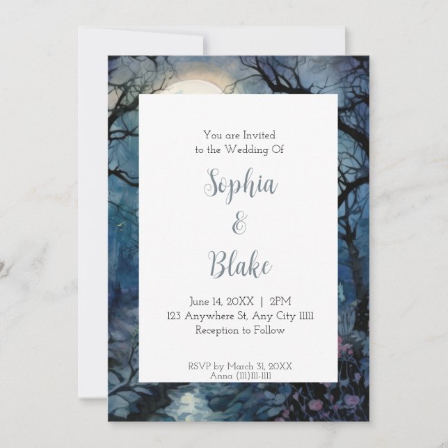 Full Moon Creepy Tree Branches Alt Wedding Invitation (Front)
