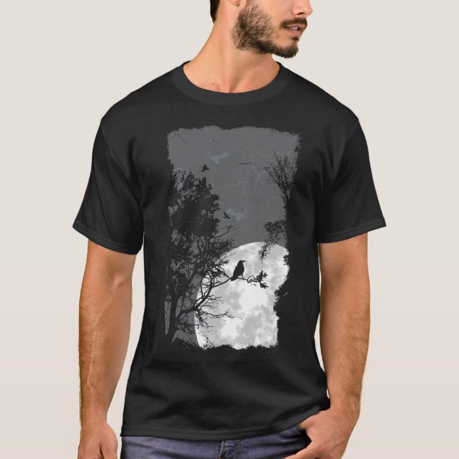 Full Moon Crow Gloomy Forest Costume Awesome Hallo T-Shirt (Front)