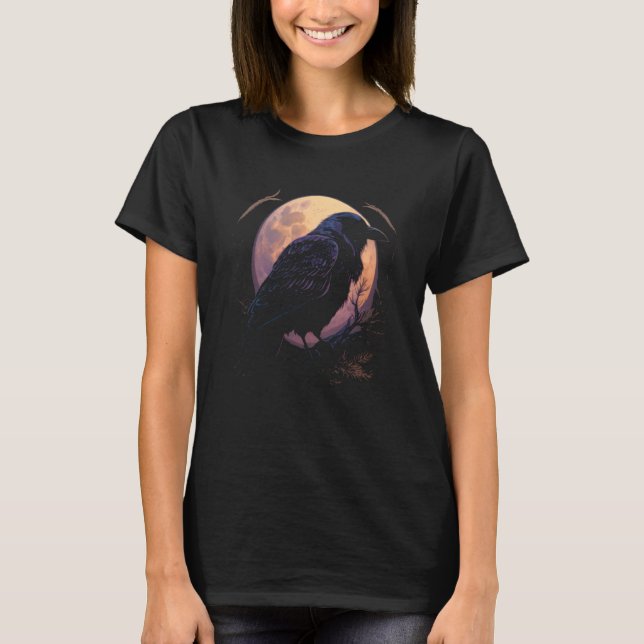 Full Moon Crow Raven Flying Bird Halloween  1 T-Shirt (Front)