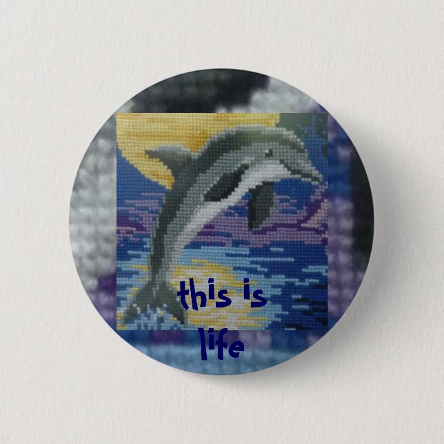 Full moon dolphin 2 inch round button (Front)