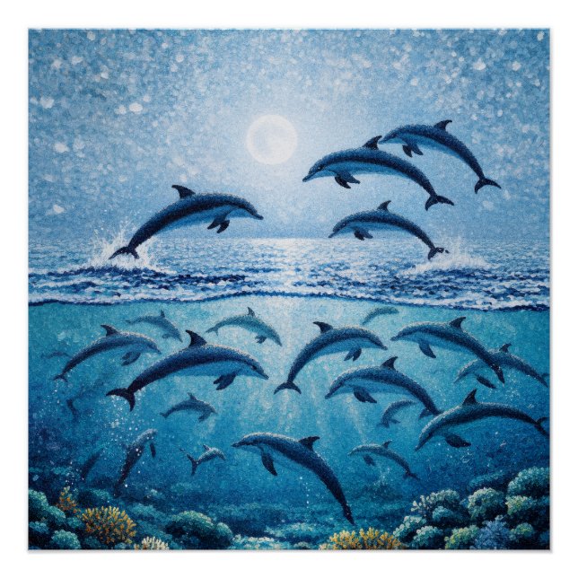 Full Moon Dolphins  Poster (Front)