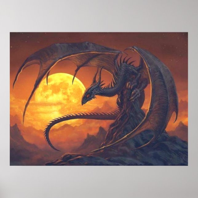 Full Moon Dragon Fantasy Poster (Front)
