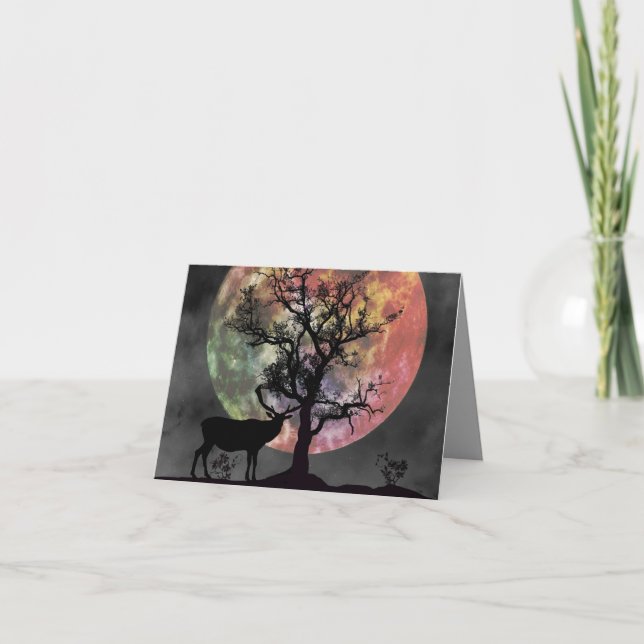 Full Moon Elk Silhouette Thinking of You Card (Front)