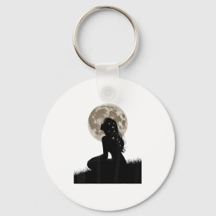 Full Moon Feelings Girl Design Astrology Galaxy Si Keychain
