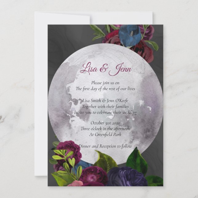 Full Moon Floral Wedding Invitation (Front)