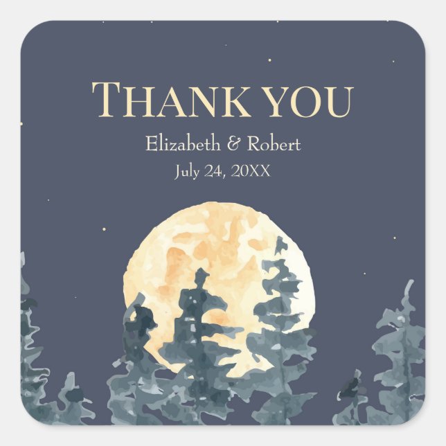 Full Moon Forest Wedding Thank You Sticker (Front)