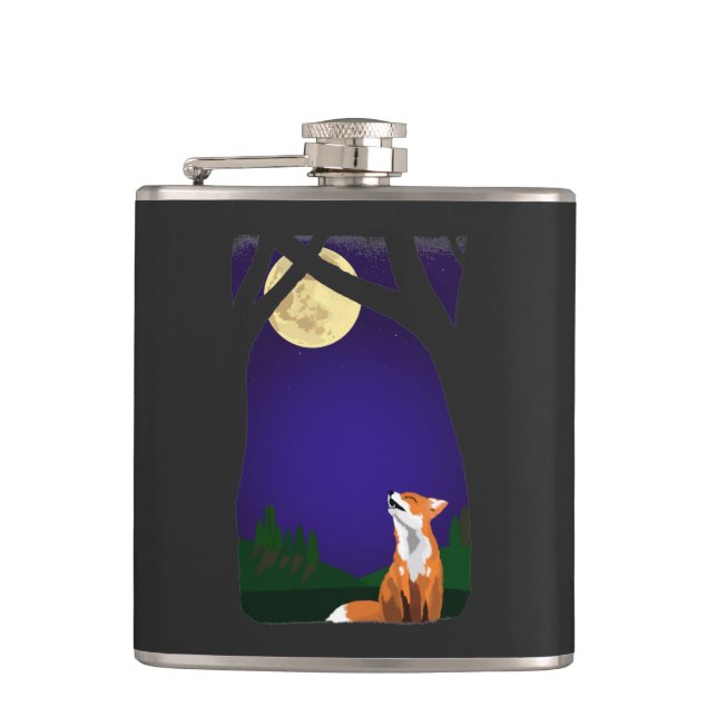 Full moon fox  hip flask (Front)