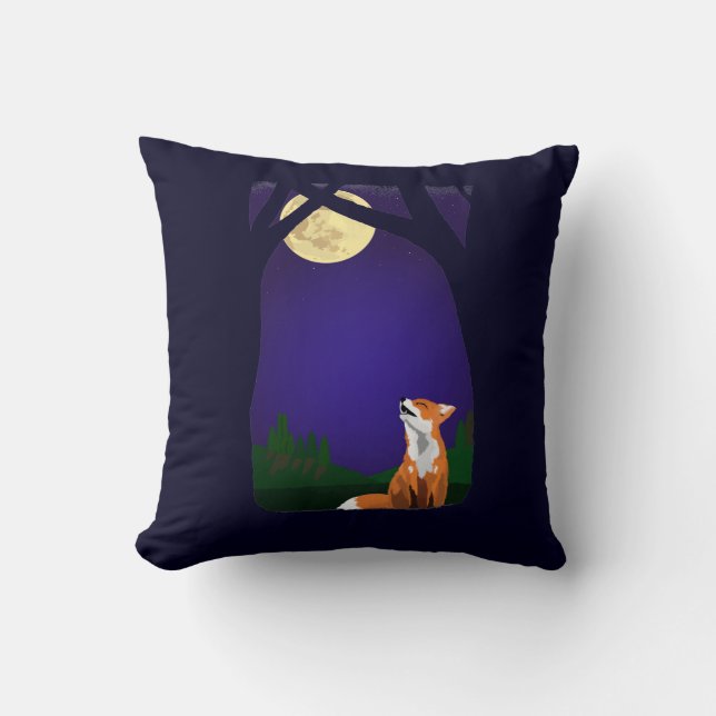 Full moon fox  throw pillow (Front)