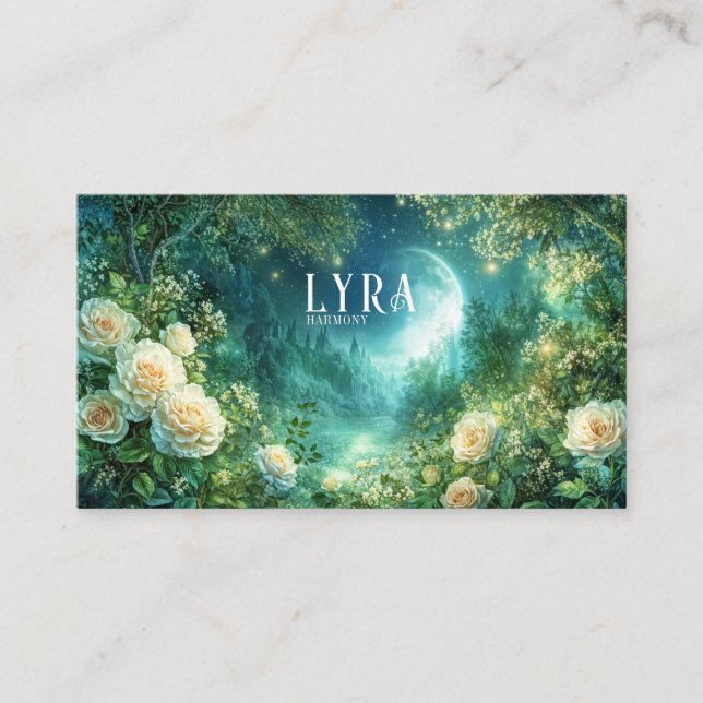 Full Moon Garden and Fairy Tale Castle Night Business Card (Front)