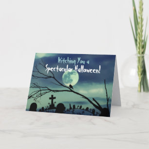 Full Moon Graveyard Happy Halloween Card