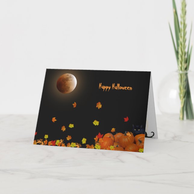 Full Moon Halloween and leaves Card (Front)