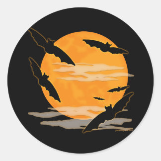 Full Moon Halloween Bats Classic Round Sticker