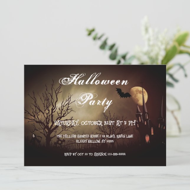 Full Moon Halloween Party Invitation (Standing Front)