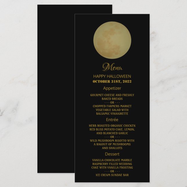 Full Moon, Halloween Party Menu (Front/Back)