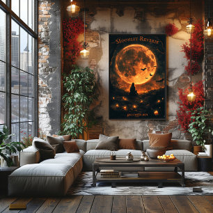 Full Moon Halloween with Bats, Candles, and Night. Poster