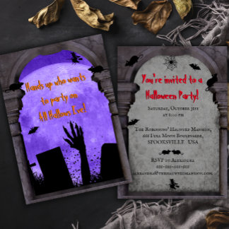 Full Moon, Haunted Graveyard Creepy Halloween Invitation