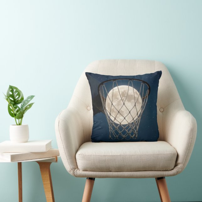 Full Moon In a Basketball Net Throw Pillow (Chair)