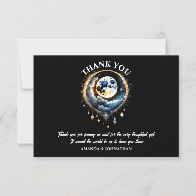 Full moon luna celestial starry night elegant thank you card (Front)