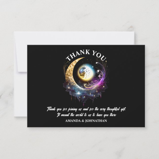 Full moon luna celestial starry night magenta thank you card (Front)