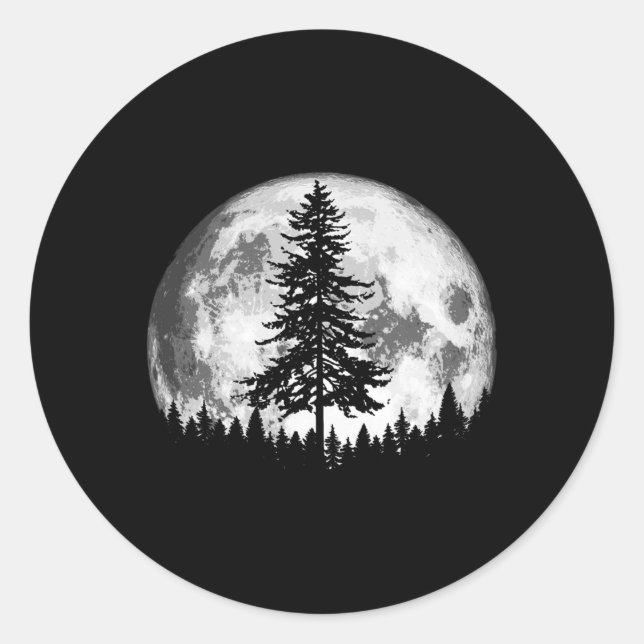 Full Moon Minimalist E Tree Classic Round Sticker (Front)
