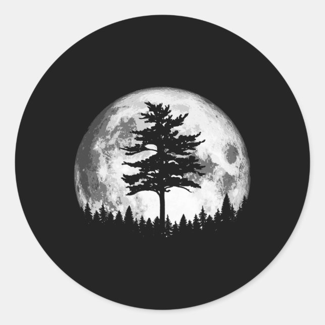 Full Moon Minimalist E Tree Classic Round Sticker (Front)