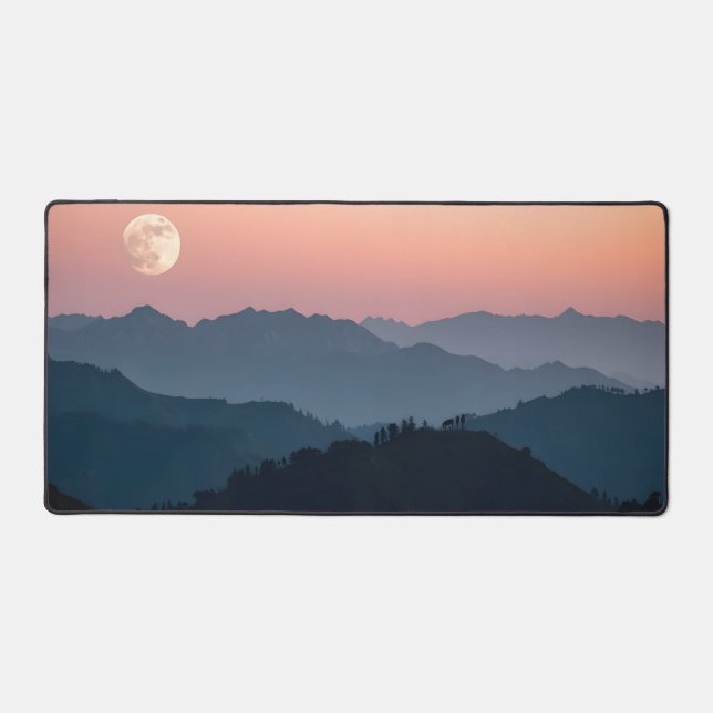 Full Moon Mountain Desk Mat – Sunset Sky, Tranquil (Front)