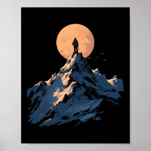 Full Moon Mountain Peak Design - Climbing And Natu Poster