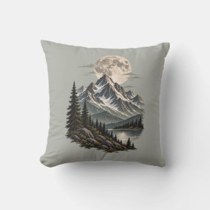 Full Moon Mountain Wilderness Throw Pillow