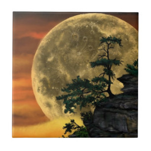 Full Moon Night Ceramic Tile Painting